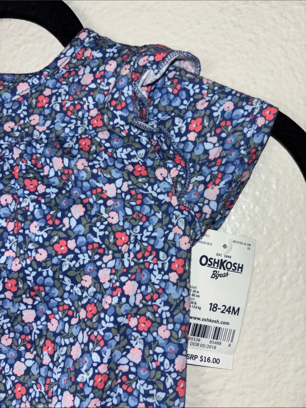NWT OshKosh B'gosh Blue Floral One-Piece Bodysuit infants size 18-24 months